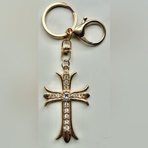 Elegant Gold Cross Keychain with Crystals